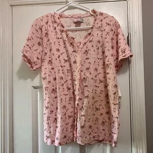 Women's Pink Floral Button-Down Shirt 100% Cotton